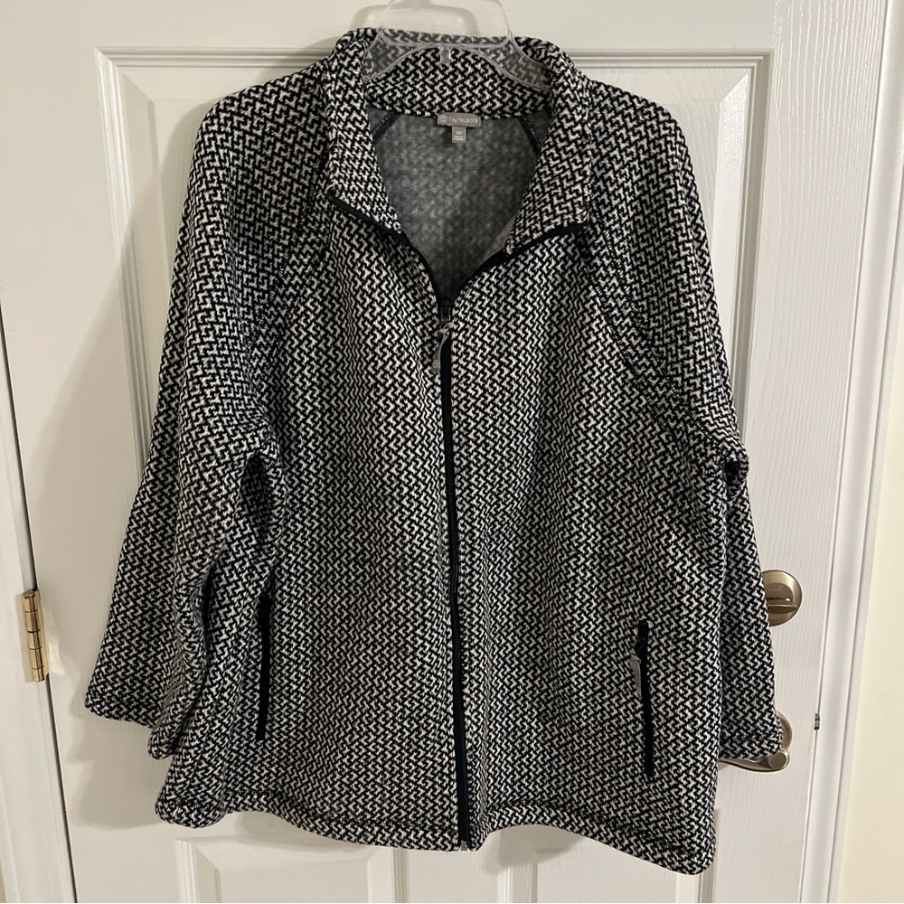 Talbots full zip jacket sz 2X black white fleece lined pockets